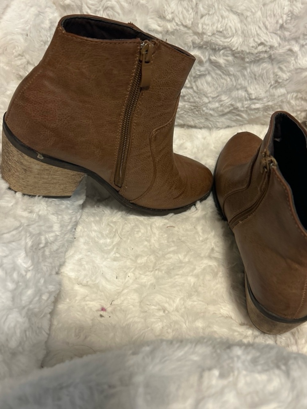 Women's Tan Faux-Leather Ankle Booties with Side Zip
